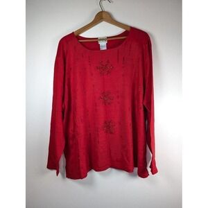 Quacker‎ Factory Sweater Size 3X Silk Knit Beaded Christmas Grandma Snowflake